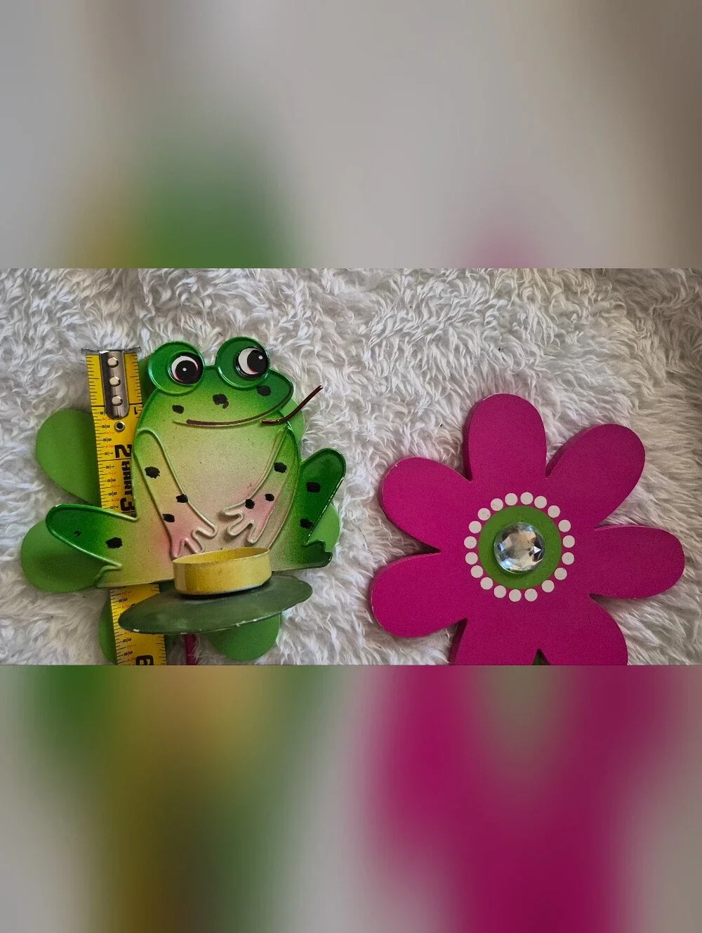 Whimsical Frog & Flower Wall Hook Set - Pink and Green